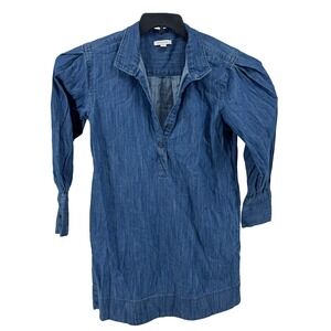 Free Assembly Denim Shirt Dress Medium Blue Sleeve Henley Mini Pocket Boho Hip